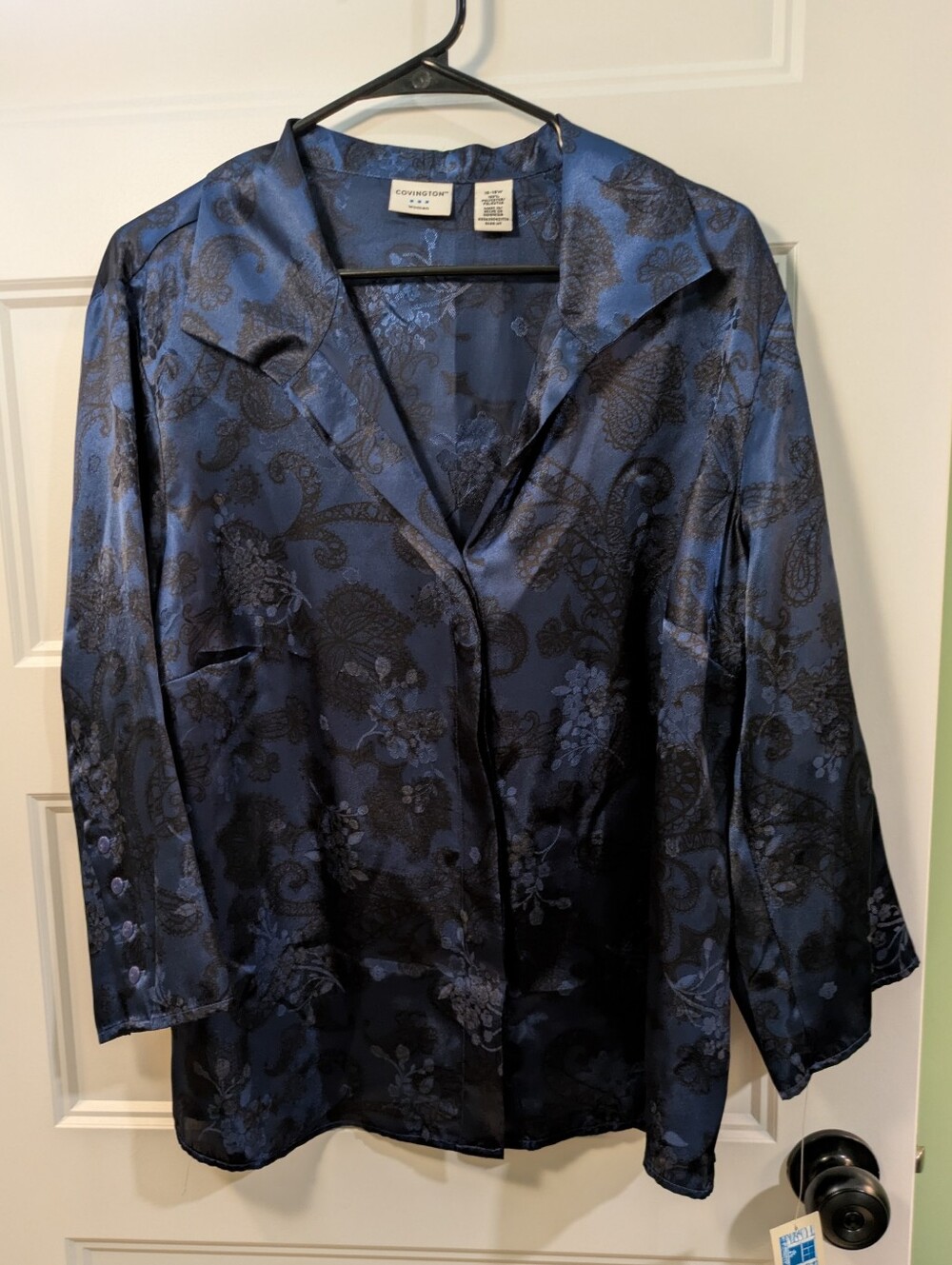New with tags! Covington Navy Blue Floral Jacquard Blouse